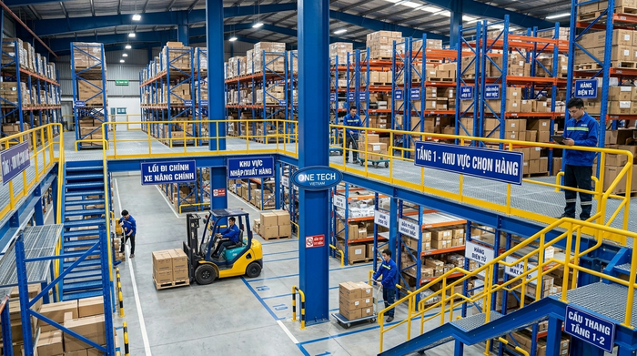 Bố trí kệ sàn mezzanine cho kho trung chuyển