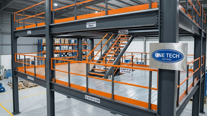 Cấu tạo kệ sàn mezzanine gồm cột trụ beam mặt sàn lan can cầu thang