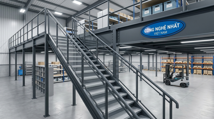 Cầu thang và lan can an toàn của kệ sàn mezzanine
