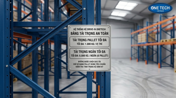 Biển tải trọng an toàn cho kệ drive in Biển tải trọng an toàn trên hệ thống kệ drive in
