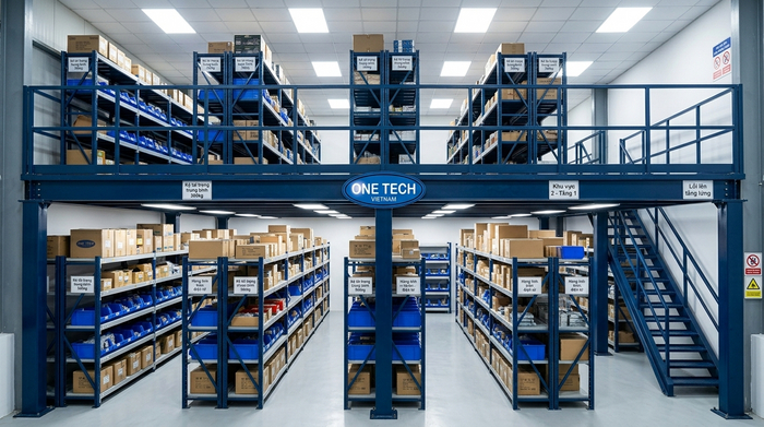 Kệ sàn mezzanine kết hợp kệ trung tải trong kho