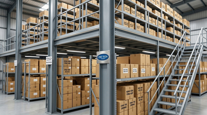 Kệ sàn mezzanine lưu trữ hàng đóng thùng