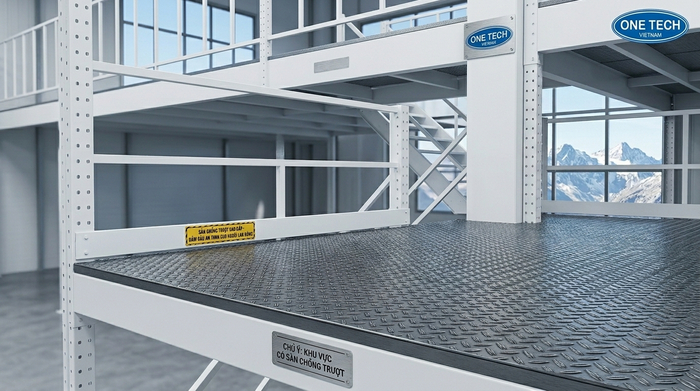 Mặt sàn kệ mezzanine chống trượt cho kho vùng cao