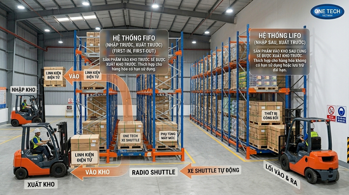 So sánh FIFO và LIFO trong hệ thống kệ Shuttle Sơ đồ FIFO và LIFO trong kệ Radio Shuttle