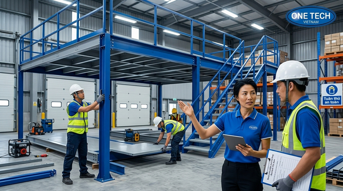 Thi công lắp đặt kệ sàn mezzanine tại kho hàng