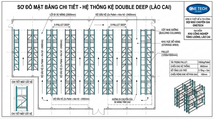 Bản vẽ thiết kế mặt bằng kệ Double Deep cho kho hàng Lào Cai