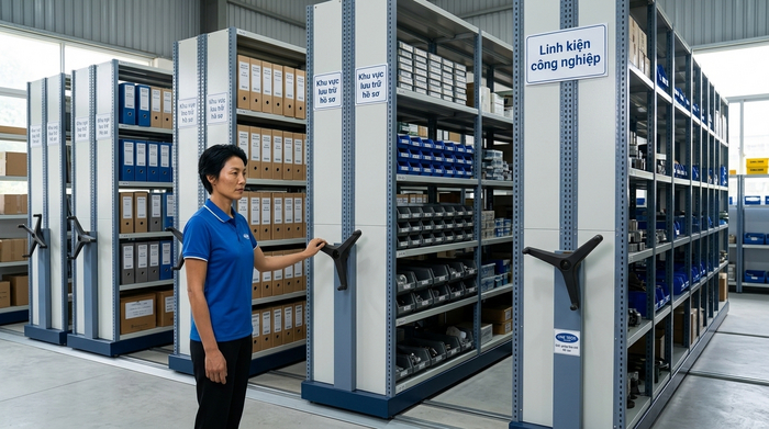 Kệ di động thủ công cho kho hồ sơ và linh kiện tại Lào Cai
