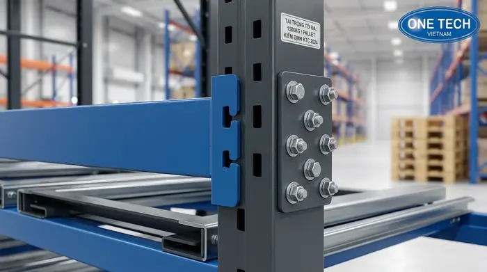 Kiểm tra chất lượng mối nối và bulong của kệ push back chịu tải nặng
