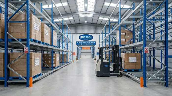 Lối đi xe nâng khi lắp đặt kệ push back trong kho hàng