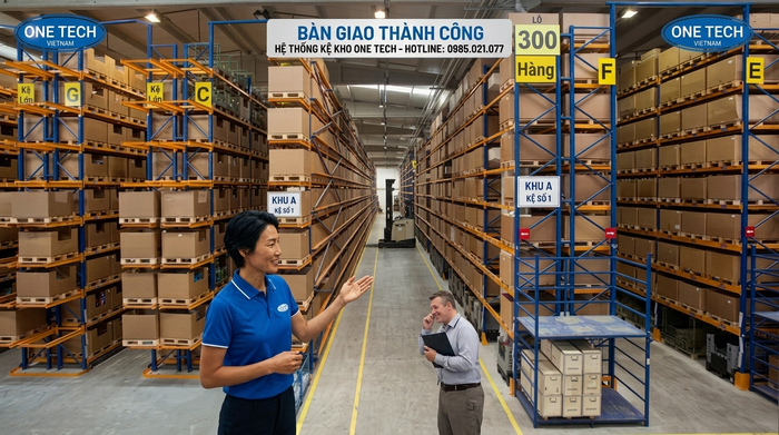 Nghiệm thu bàn giao kệ Narrow Aisle Nghiệm thu và bàn giao hệ thống kệ Narrow Aisle cho kho hàng