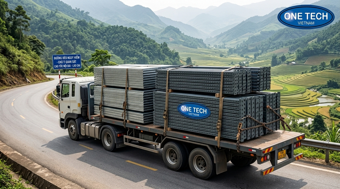Vận chuyển kệ sắt v lỗ lên vùng cao Lào Cai