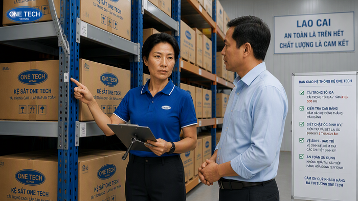 Bàn giao thiết bị nhà kho Lào Cai sau nghiệm thu Bàn giao hệ thống kệ kho hàng sau lắp đặt tại Lào Cai