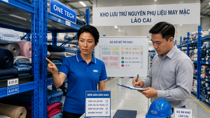 Bàn giao kệ kho may mặc sau lắp đặt Bàn giao kệ kho may mặc tại Lào Cai