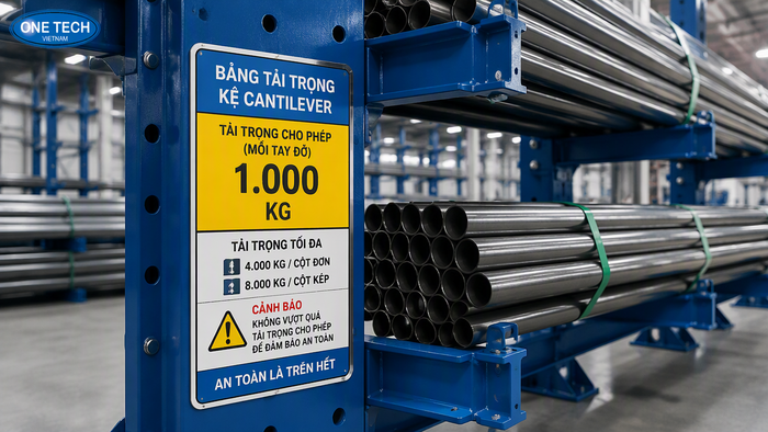 Biển tải trọng kệ kho hàng an toàn Biển tải trọng trên kệ để ống thép giúp vận hành an toàn