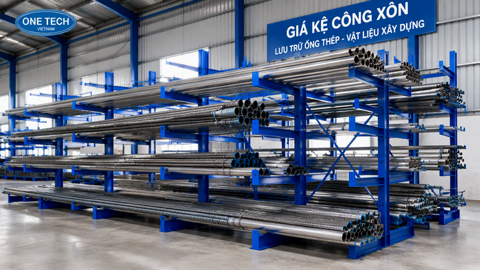 Kệ để ống thép Lào Cai cho kho hàng dài Kệ để ống thép Lào Cai trong kho vật liệu xây dựng
