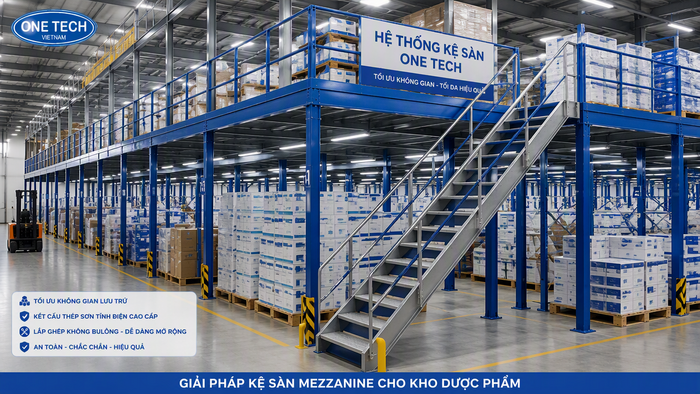 Kệ sàn lửng cho kho dược phẩm Kệ sàn lửng kho dược phẩm giúp tận dụng chiều cao nhà kho