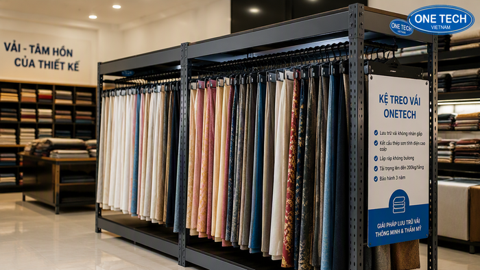 Kệ treo vải giúp trưng bày và bảo quản mẫu vải Kệ treo vải cho shop vải tại Lào Cai