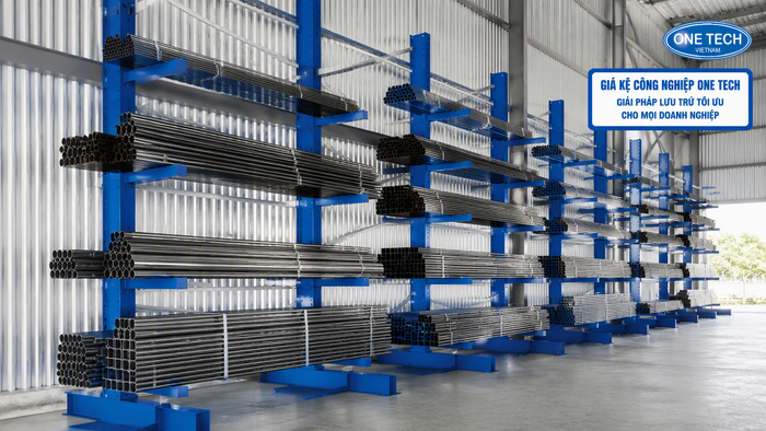 Kho ống thép tối ưu sau khi lắp kệ tay đỡ Kho ống thép gọn gàng sau khi lắp kệ tay đỡ