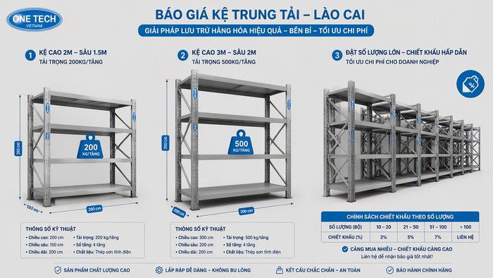 Báo giá kệ trung tải giá rẻ Lào Cai Báo giá kệ trung tải giá rẻ Lào Cai theo kích thước và tải trọng thực tế