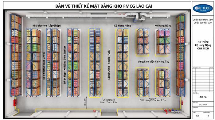 Lối đi xe nâng trong kho FMCG tại Lào Cai Thiết kế lối đi xe nâng cho kệ kho FMCG Lào Cai