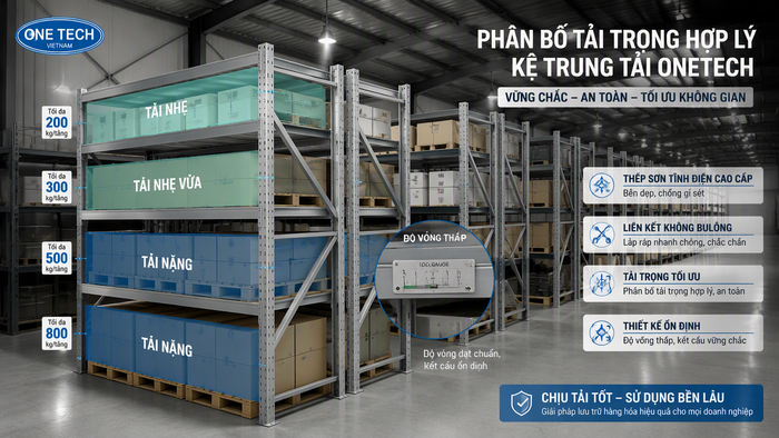 Phân bổ tải trọng kệ trung tải an toàn Phân bổ tải trọng kệ trung tải an toàn cho kho hàng